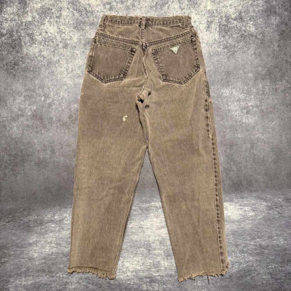 Vtg GUESS Gray Wash Denim‎ Mom Jeans Distressed Frayed Cropped Size 30 x 28